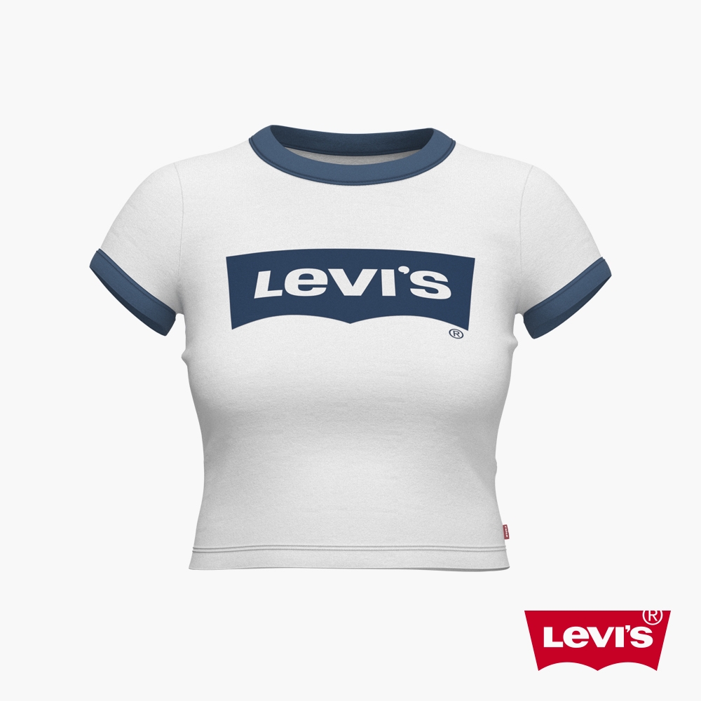 Levis 女款 復古滾邊短版T恤 / 修身版型 / 經典Logo 海洋藍