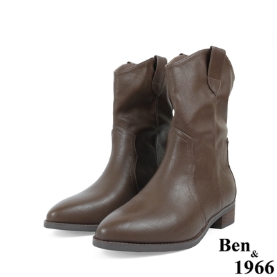 Ben&1966高級超纖皮革v口西部短靴-咖啡(237162)