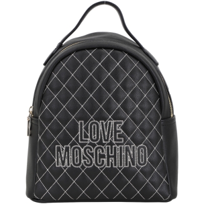 LOVE MOSCHINO LOGO 字母菱格紋皮革後背包(黑色)