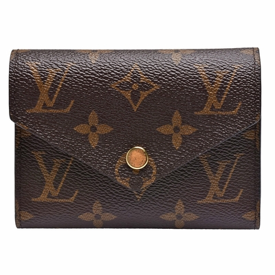 LV Louis Vuitton路易威登 M41938 Victorine系列經典Monogram原花三折暗釦短夾(紫紅)