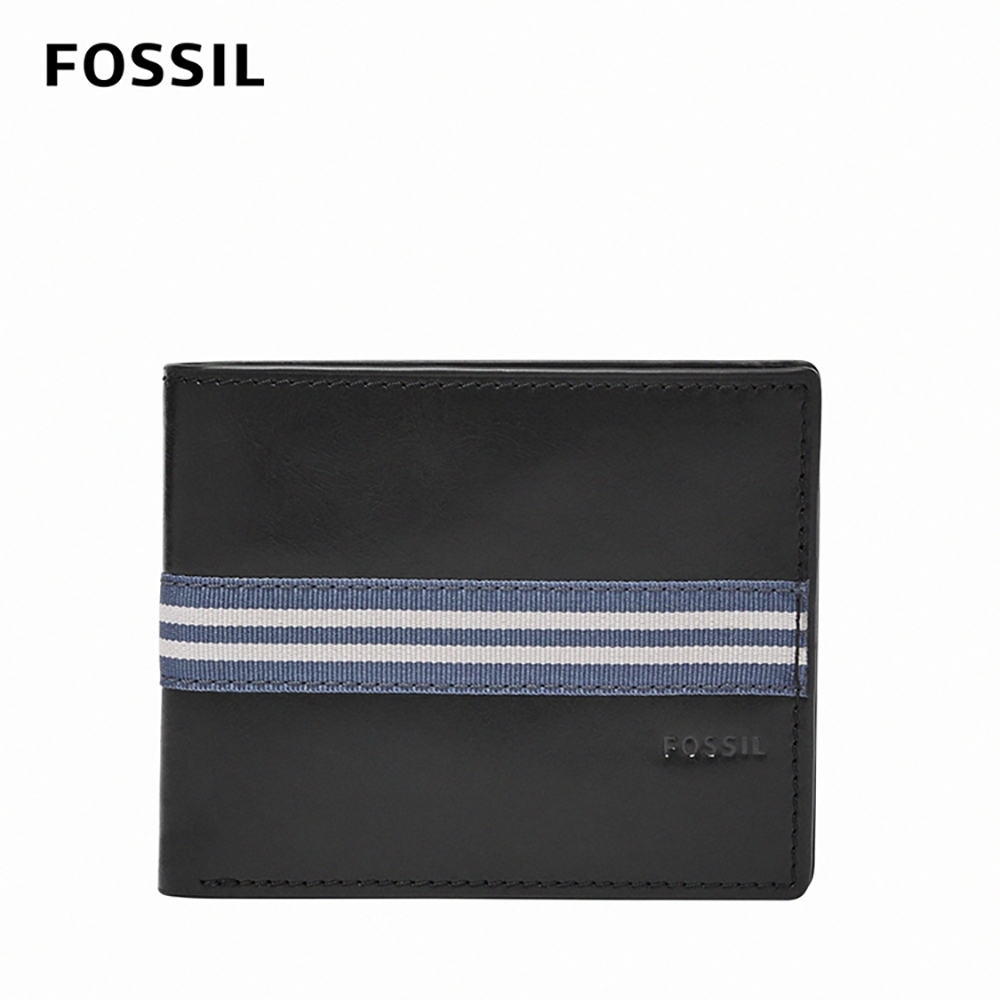 FOSSIL Jared 真皮線條零錢袋皮夾 男短夾-黑色 ML4334001