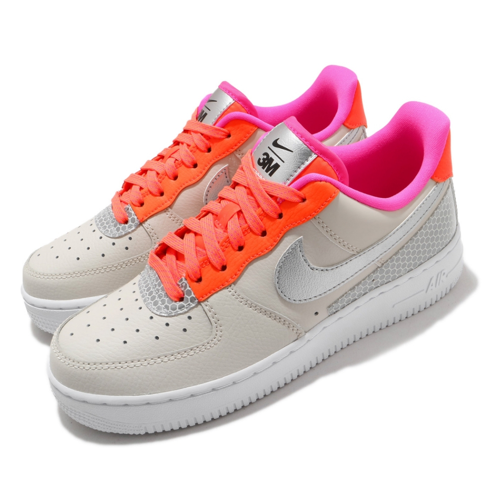 Nike 休閒鞋 Air Force 1 07 SE 女鞋 經典 AF1 皮革質感 簡約穿搭 反光 米白 橘 CT1992101