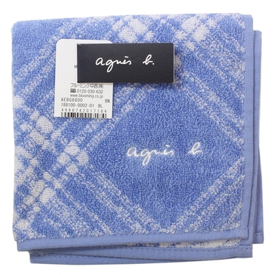 agnes b. 草寫字母斜格紋純棉材質方巾(天空藍)