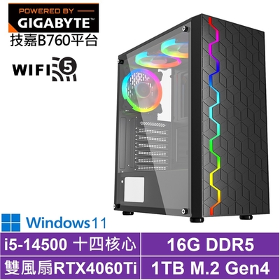 技嘉B760平台[聖堂上校W]i5-14500/RTX 4060TI/16G/1TB_SSD/Win11