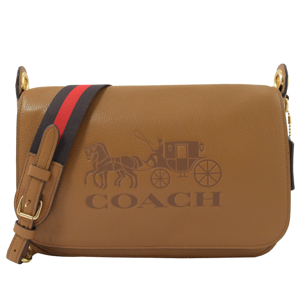 COACH 復古烙印大馬車LOGO牛皮翻蓋斜背包(咖/大)