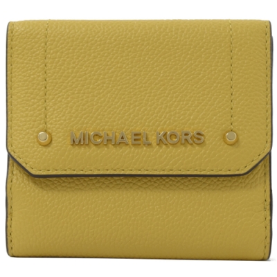 MICHAEL KORS HAYES 金屬logo牛皮三折式短夾(黃)