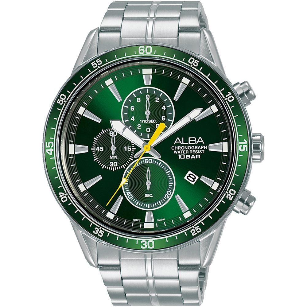 ALBA 雅柏 綠光戰士三眼計時手錶-45mm(VD57-X193G/AM3825X1)