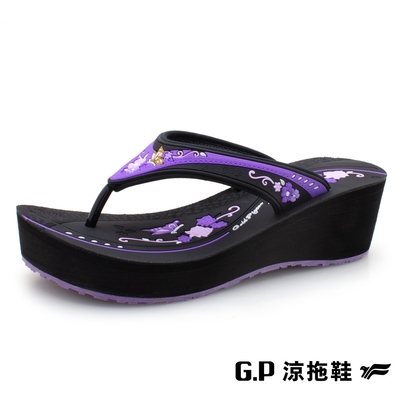 G.P 厚底雕花夾腳拖鞋(G2235W-41)紫黑(SIZE:35-39)GP 夾腳拖 高跟 高檯  阿亮 卜學亮