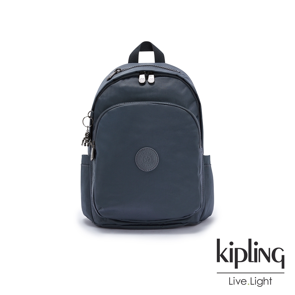 Kipling 質感都市藍灰色上方拉鍊後背包-DELIA