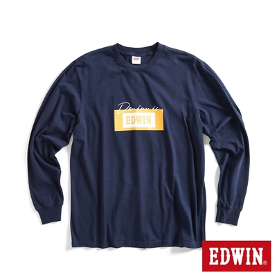 EDWIN 網路獨家 草寫Denim LOGO長袖T恤-男-丈青色