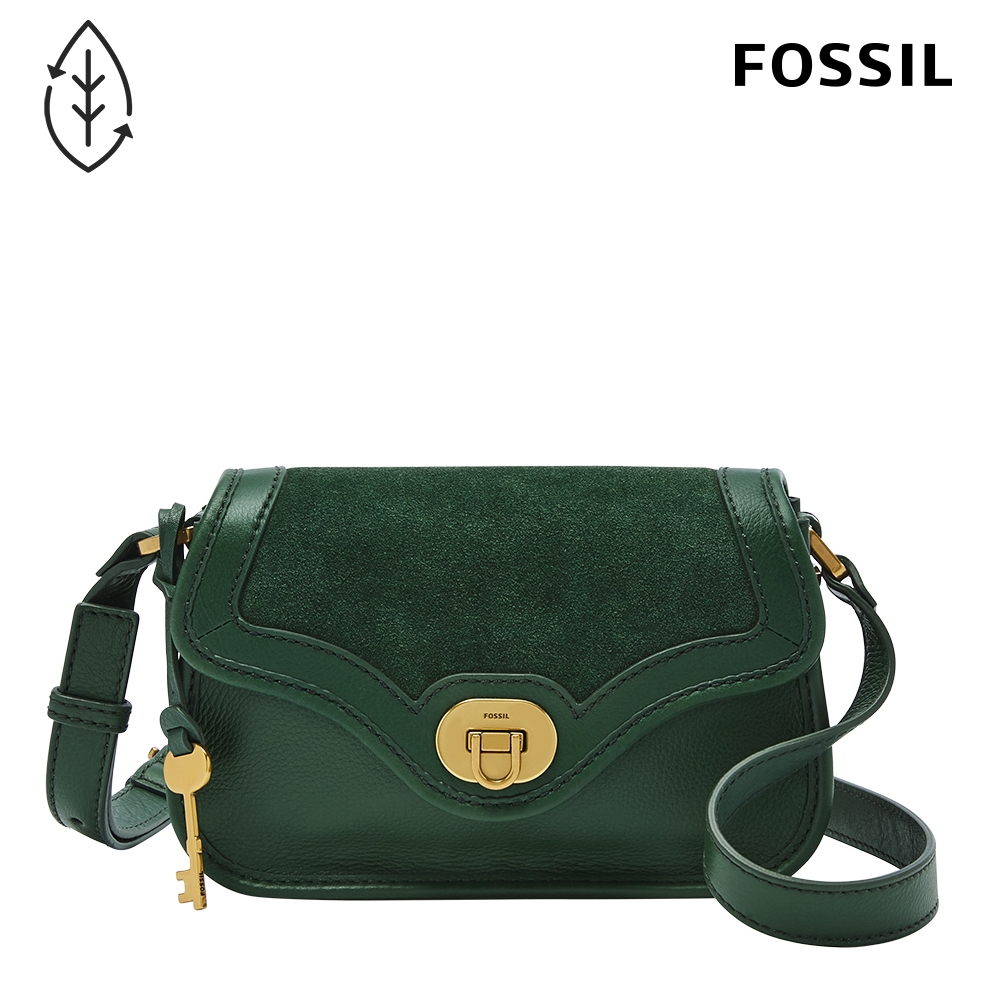 FOSSIL Heritage 真皮x麂皮復古斜背包-松綠色 ZB1819298