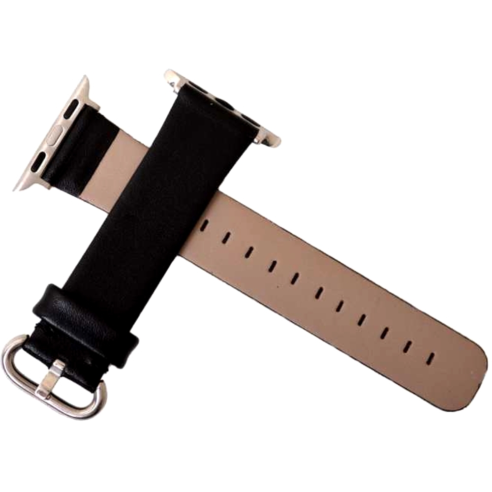 【原廠代用】Apple Watch高級牛皮素面壓紋錶帶(黑色)