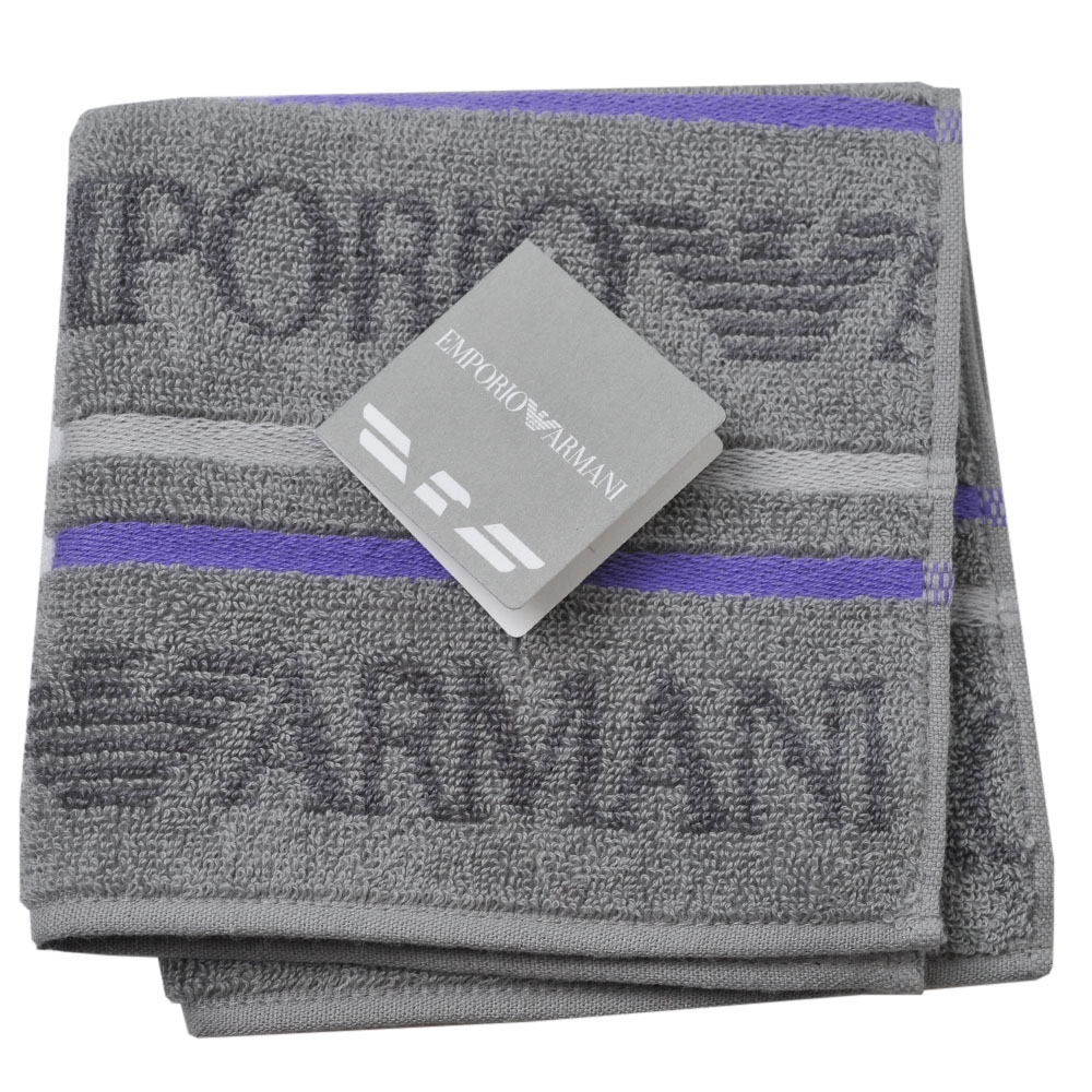 EMPORIO ARMANI 品牌圖騰字母LOGO小方巾(淺灰色系)