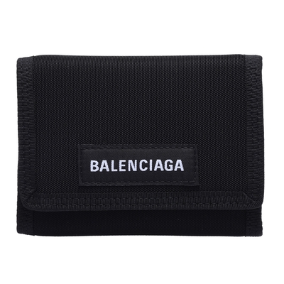 BALENCIAGA 經典Explorer系列品牌字母LOGO尼龍三摺短夾(黑)