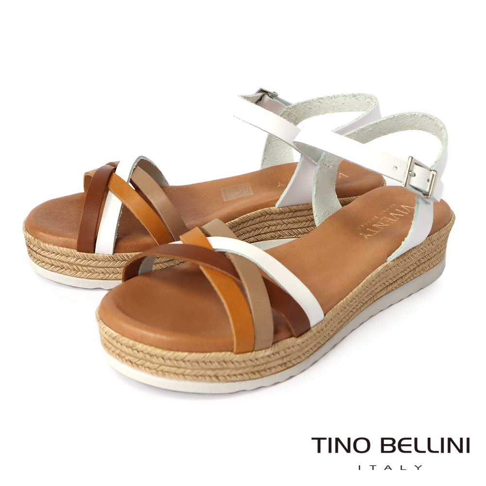 Tino Bellini 西班牙進口多彩交叉細帶繫踝厚底涼鞋-白