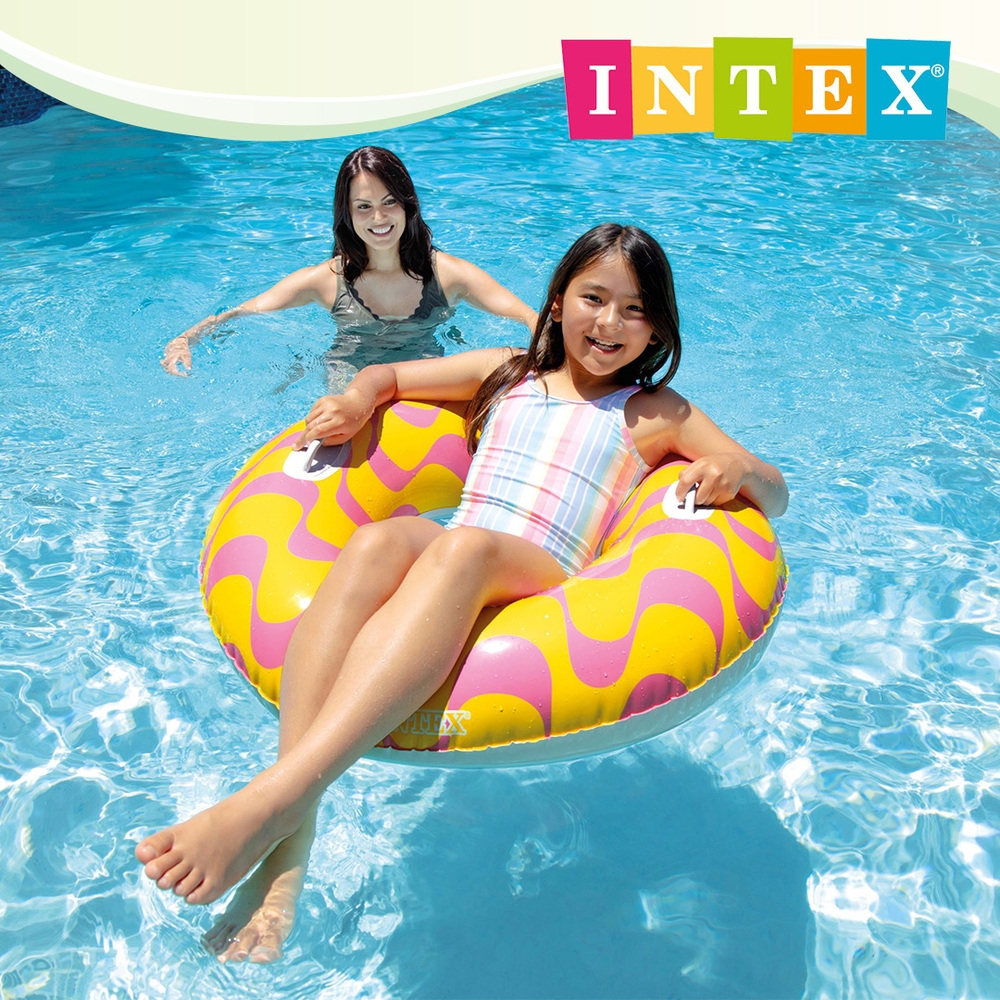 INTEX 波浪紋游泳圈帶雙握把-直徑91cm-適9歲+ 2款可選(59256)
