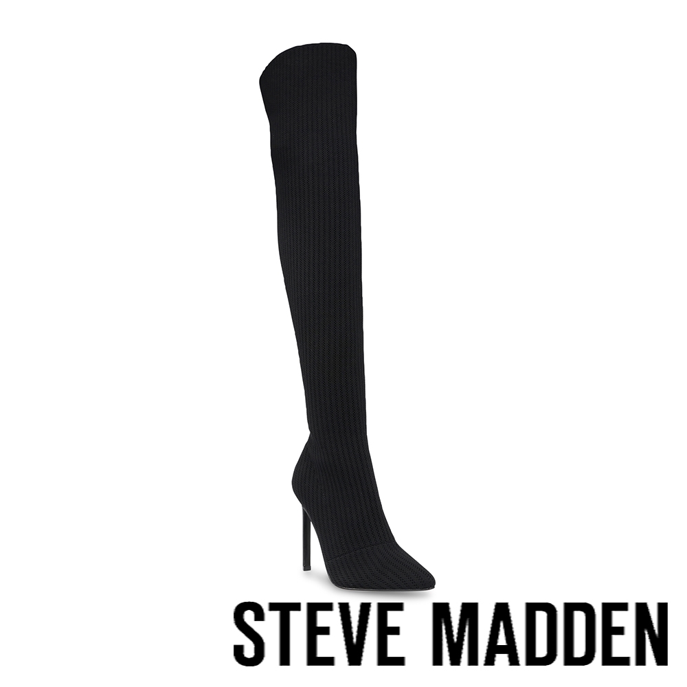 STEVE MADDEN-DESIGNATE 素面尖頭高跟過膝靴-黑色