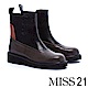 中筒靴 MISS 21 魅力個性異材質拼接牛皮厚底中筒靴－咖 product thumbnail 1