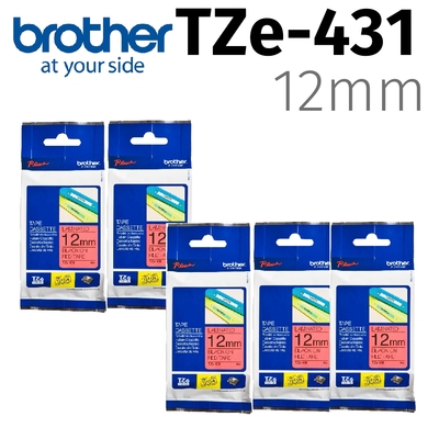 【5入組】brother 原廠護貝標籤帶 TZe-431 (紅底黑字 12mm)