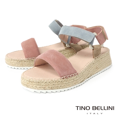 Tino Bellini 西班牙進口繽紛色調牛麂皮麻邊厚底涼鞋-粉