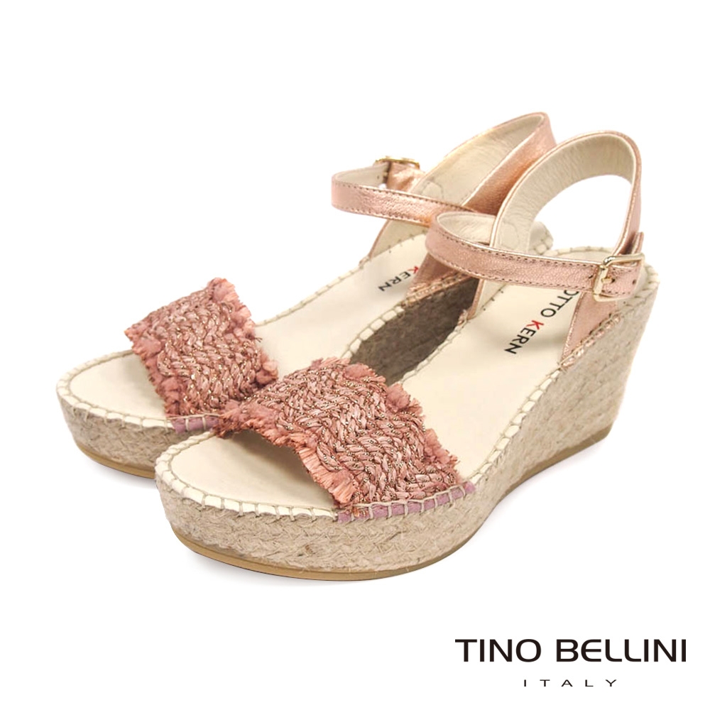 Tino Bellini 西班牙進口自然風編織草編楔型涼鞋-桃粉