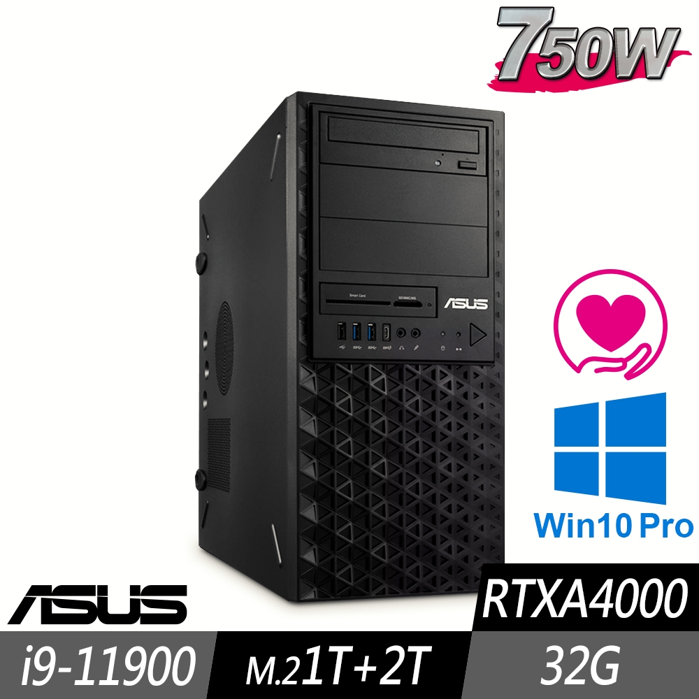 ASUS WS750T 工作站 i9-11900/32G/M.2-1TB+2TB/RTXA4000/W10P