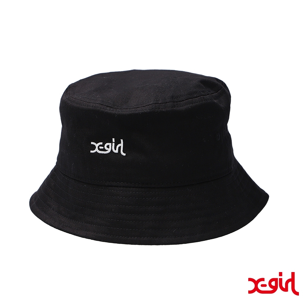 X-girl EMBROIDERED MILLS LOGO BUCKET HAT漁夫帽-黑