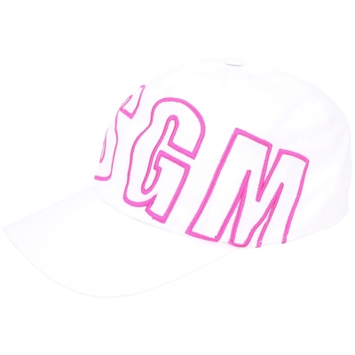 msgm 品牌粉字母邊框刺繡棉質鴨舌帽(白色)