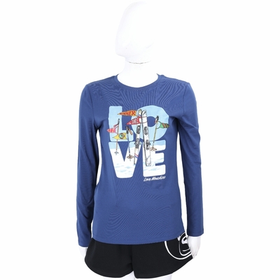 LOVE MOSCHINO 滑雪圖案藍色微彈性長袖TEE T恤(女款)