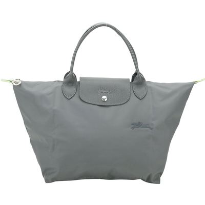 LONGCHAMP Le Pliage Green 中款 奔馬刺繡短提把水餃包(灰色)