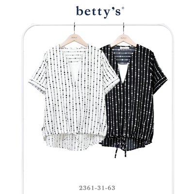 betty’s貝蒂思 假兩件串珠印花下擺綁帶雪紡上衣(共二色)