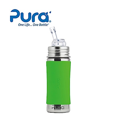 美國Pura不鏽鋼環保成長瓶 幼童吸管杯 325ml (森林綠) 附保護套