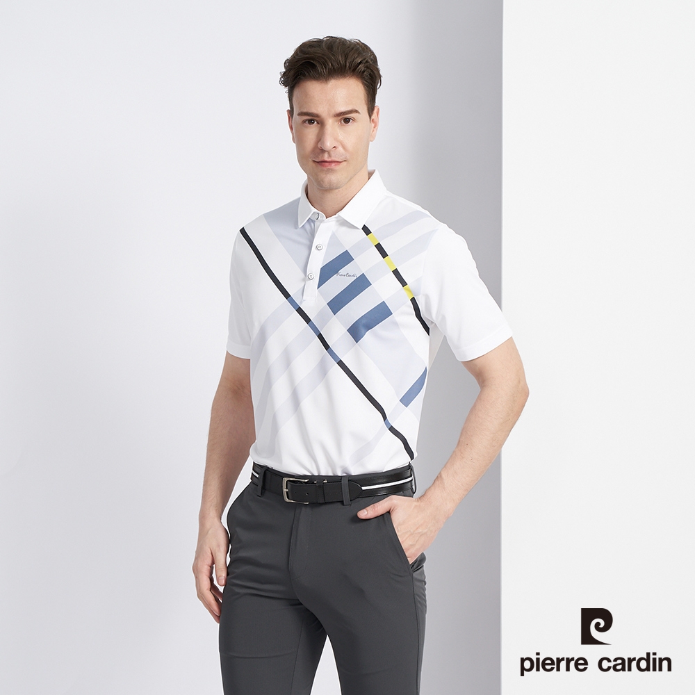Pierre Cardin皮爾卡登 男裝 吸濕排汗胸前數位印花短袖POLO衫-白色 (5227210-90)