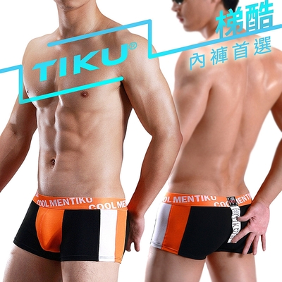 TIKU 梯酷 質感拼色 超透氣棉質彈性 平口男內褲 -黑橘(BC1240)