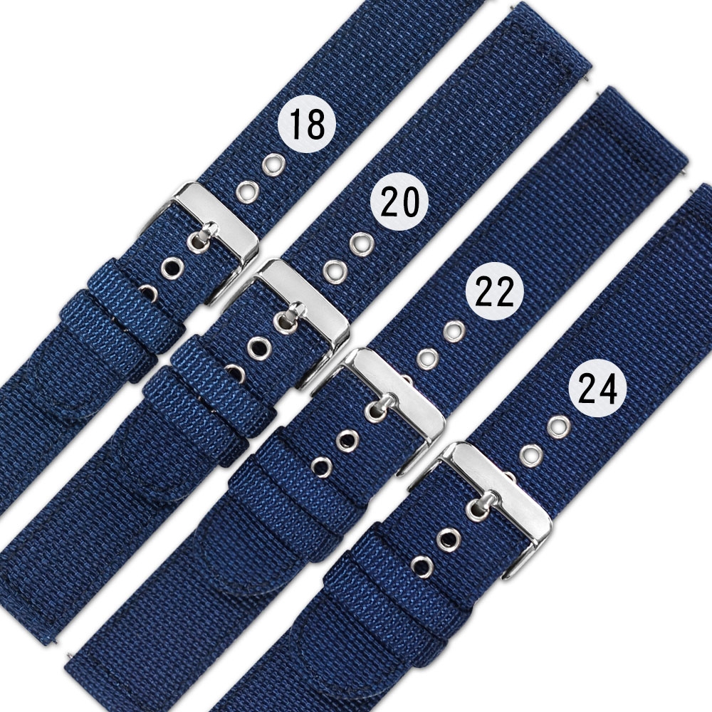 Watchband / 18.20.22.24 mm / 各品牌通用 快拆錶耳 休閒尼龍帆布錶帶-海軍藍