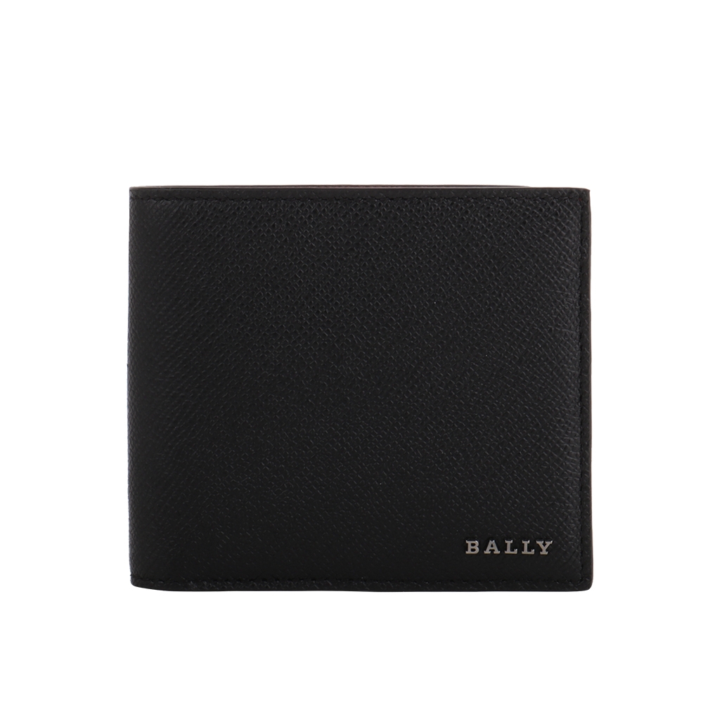 BALLY BOLLE 金屬銀字防刮皮革對開短夾(黑x內暗紅) | 歐系精品包/配件