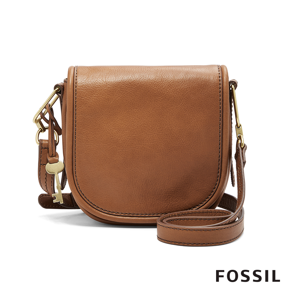 FOSSIL RUMI CROSSBODY 真皮小馬鞍側背包-咖啡色