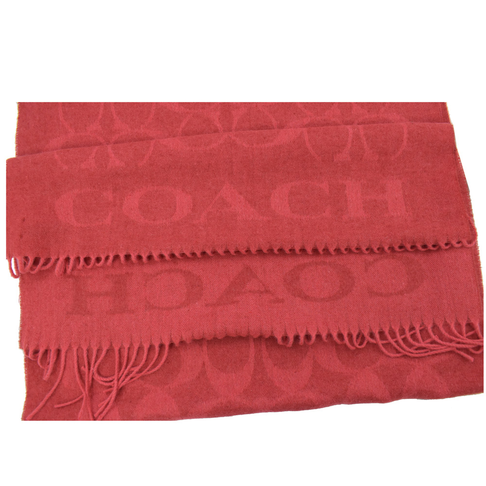 COACH大COACH LOGO字樣羊毛圍巾(紅)