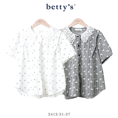 betty’s專櫃款 小花印花蕾絲翻領格紋襯衫(共二色)