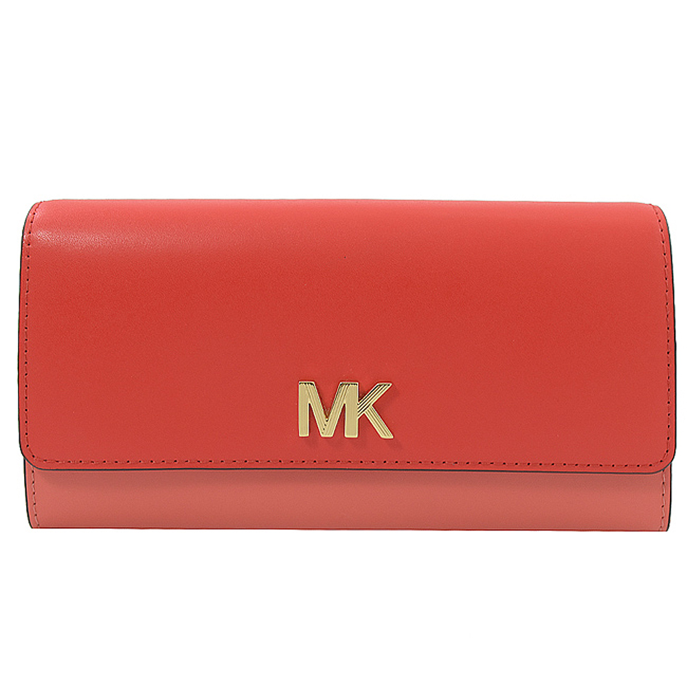 MICHAEL KORS MONTGOMERY 金屬MK字撞色釦式長夾(柚/紅)