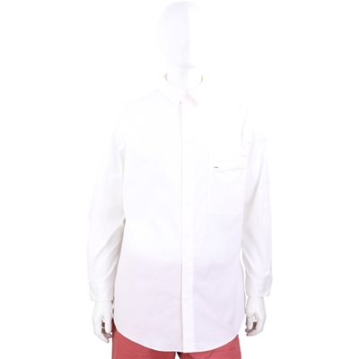 Y-3 拉鍊口袋棉混紡白色寬鬆版長袖襯衫(男款)