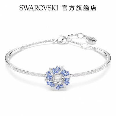 SWAROVSKI 施華洛世奇 Idyllia 手鐲花朵, 藍色, 鍍白金色