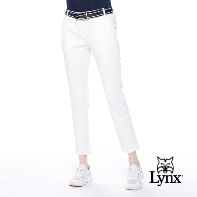 【Lynx Golf】korea女款素面款造型後袋蓋設計平口休閒九分褲-白色