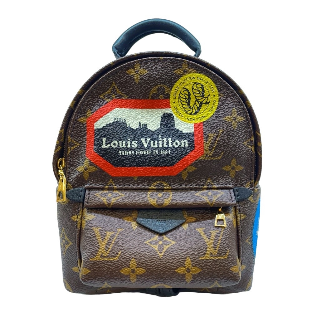 Louis Vuitton 路易威登 PALM SPRINGS 徽章塗鴉 原花紋迷你雙肩包/後背包/斜背包(M42971)