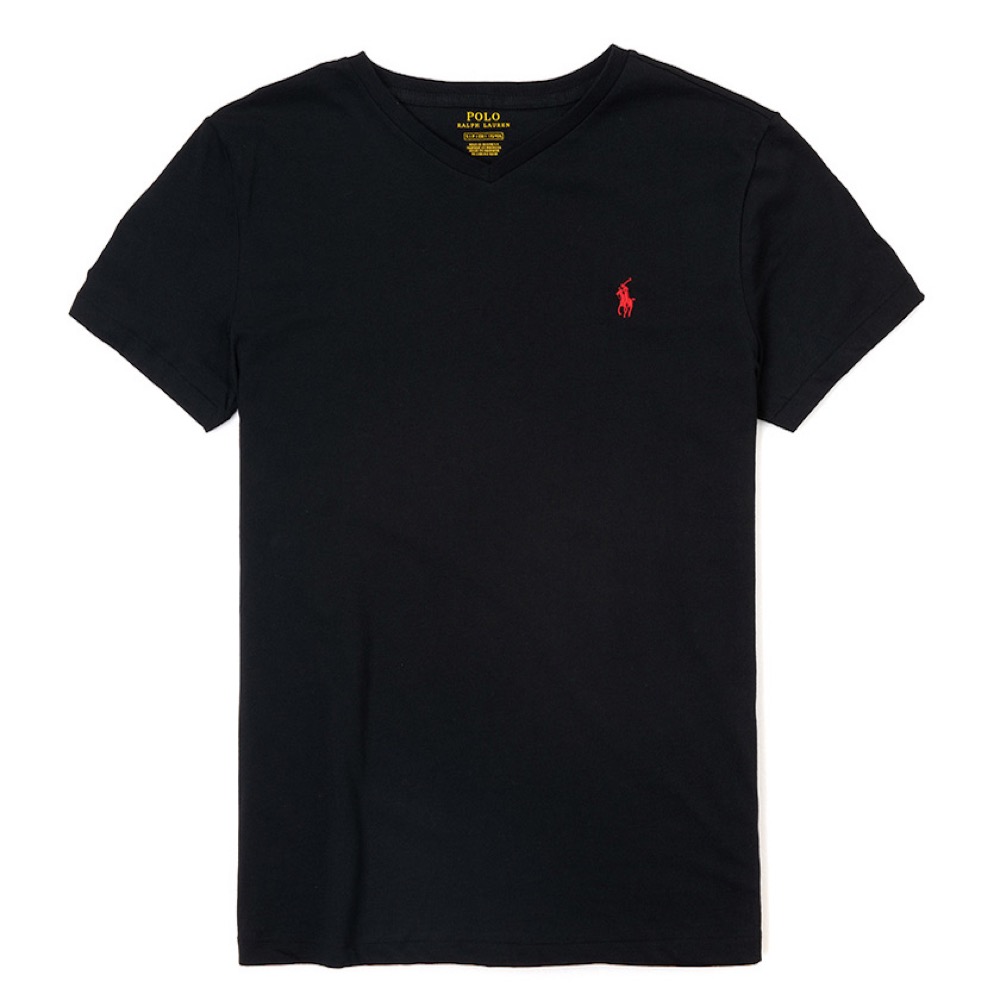 Polo Ralph Lauren 經典電繡小馬V領素面短袖T恤-黑色