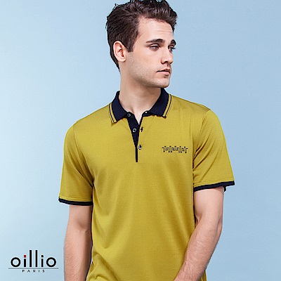 oillio歐洲貴族 短袖POLO領紳士線衫 頂級柔順天絲棉 黃色