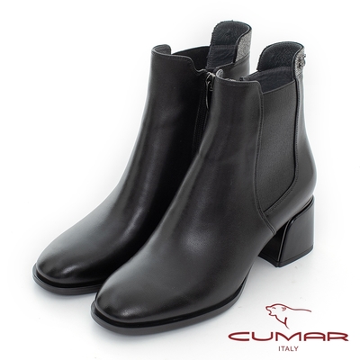 【CUMAR】簡約低調排鑽切爾喜粗跟短靴-黑