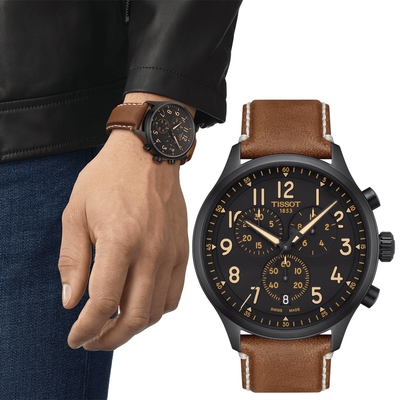 TISSOT 天梭 官方授權 韻馳系列 Chrono XL計時手錶 迎春好禮-黑x咖啡/45mm T1166173605203