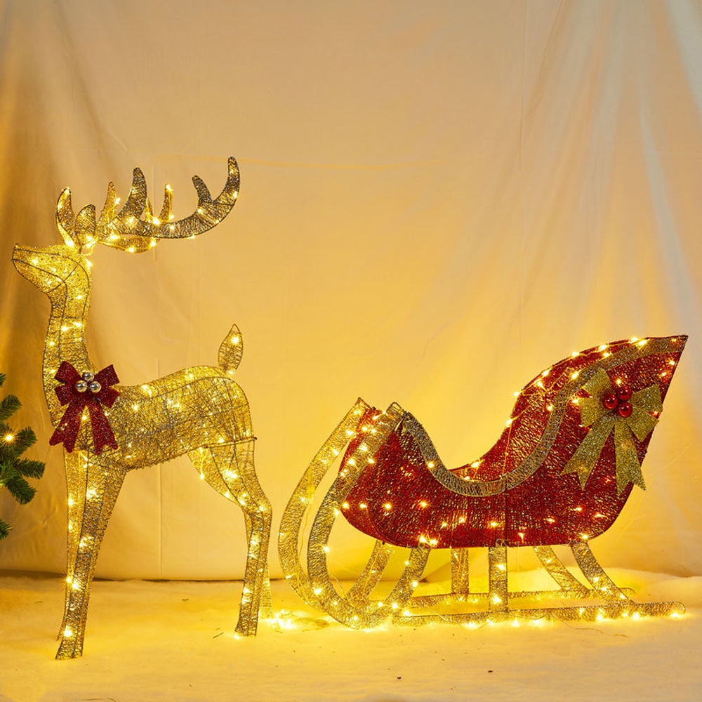 【小倉Ogula】聖誕節慶布置 馴鹿/麋鹿/發光鹿拉車 聖誕鹿鐵藝裝飾 （單鹿拉雪橇車）