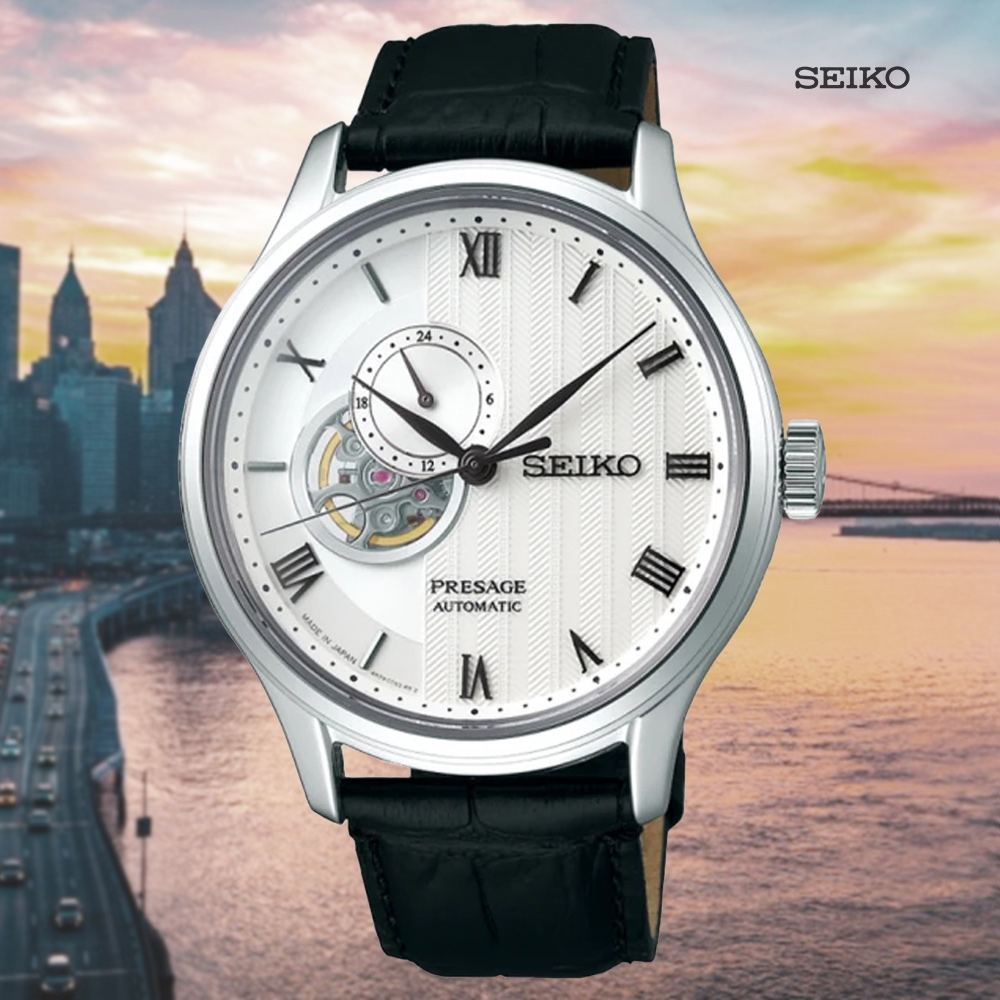 SEIKO 精工 Presage 寂靜簡約 小鏤空機械紳士腕錶-皮錶帶41.8mm SSA379J1/4R39-00W0P_SK028